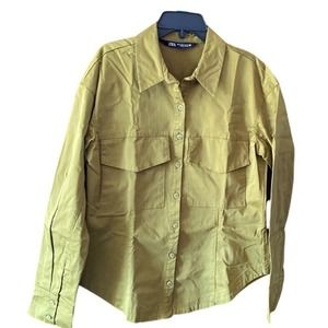 Zara  Olive Green Button Down Long Sleeve‎ Pockets Top Size S